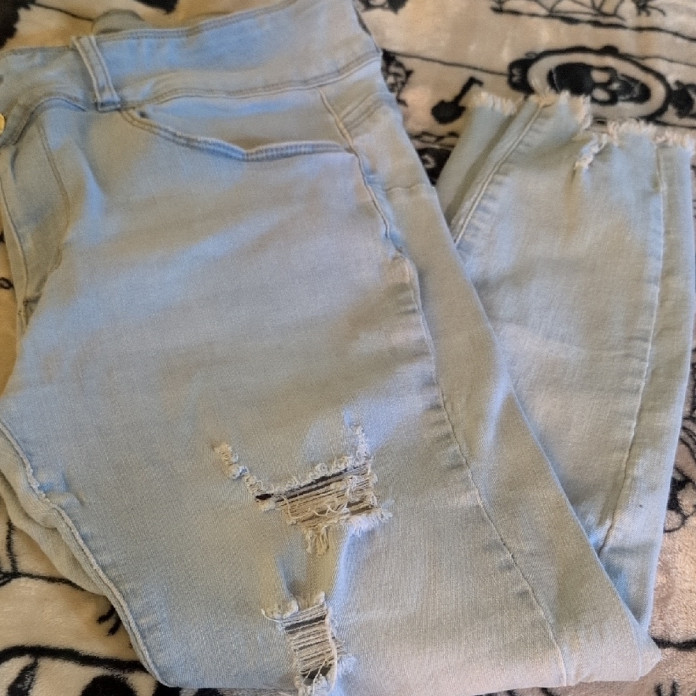 Savvy Blue Skinny Jeans with Faded Distressed Look